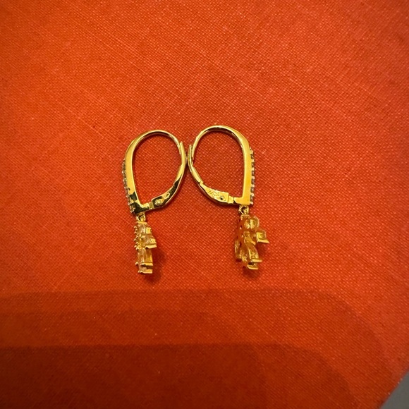 Vintage Inspired Gold-Plated Sterling Silver 925 Huggie CZ Dainty Earrings - Picture 5 of 8